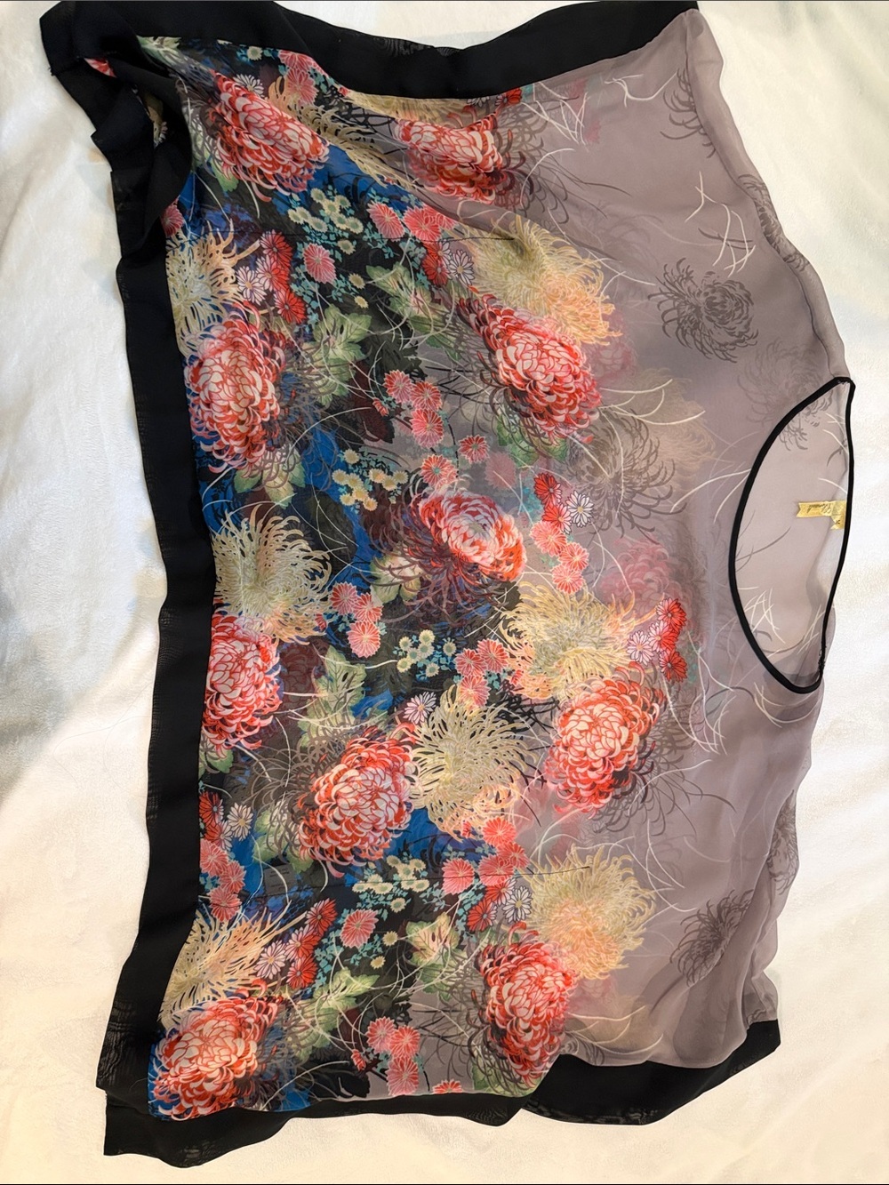 Chenault Floral Sheer Blouse in Black, Pink, Blue and Cream